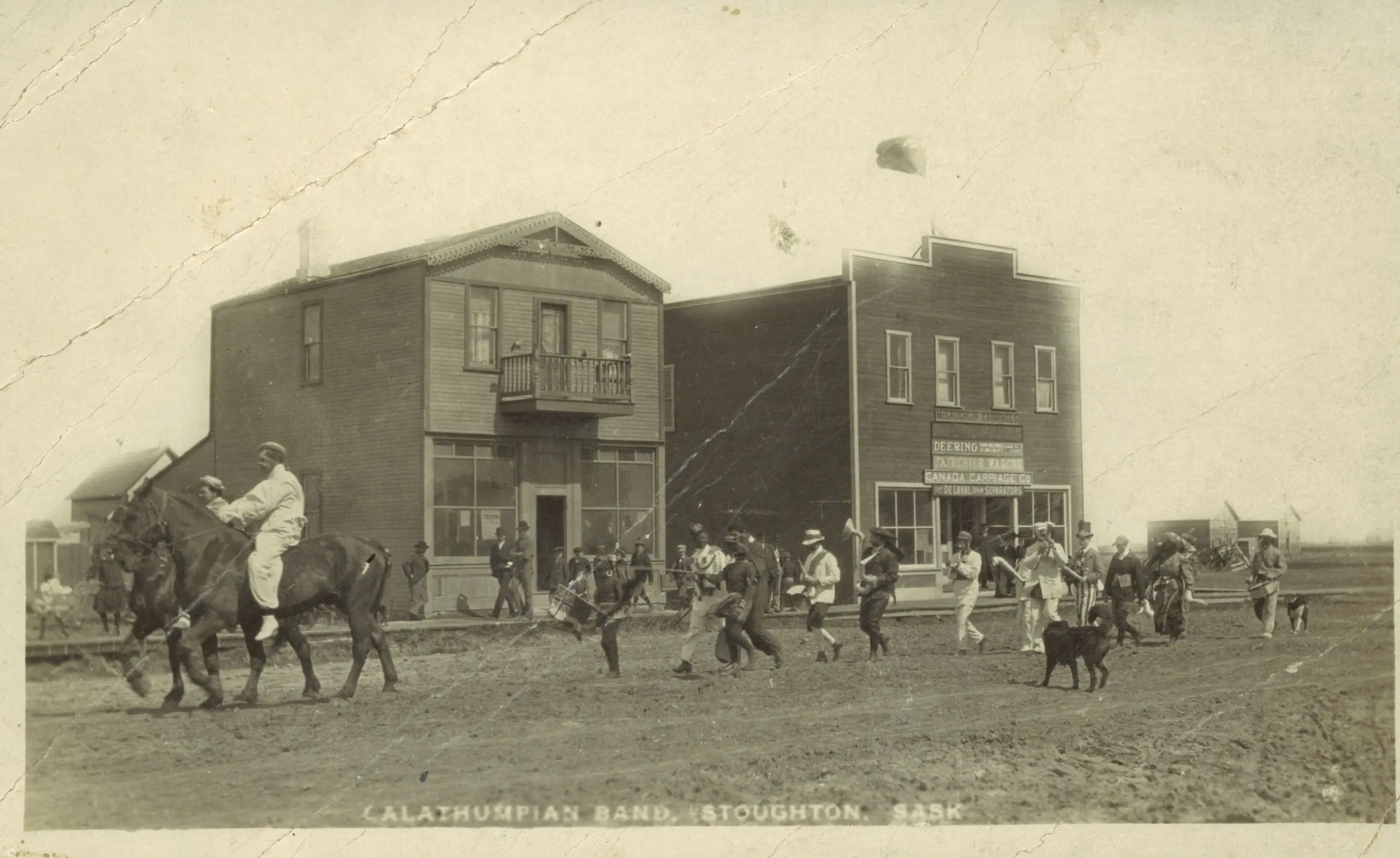 Calathumpian Band parading down the street in Stoughton